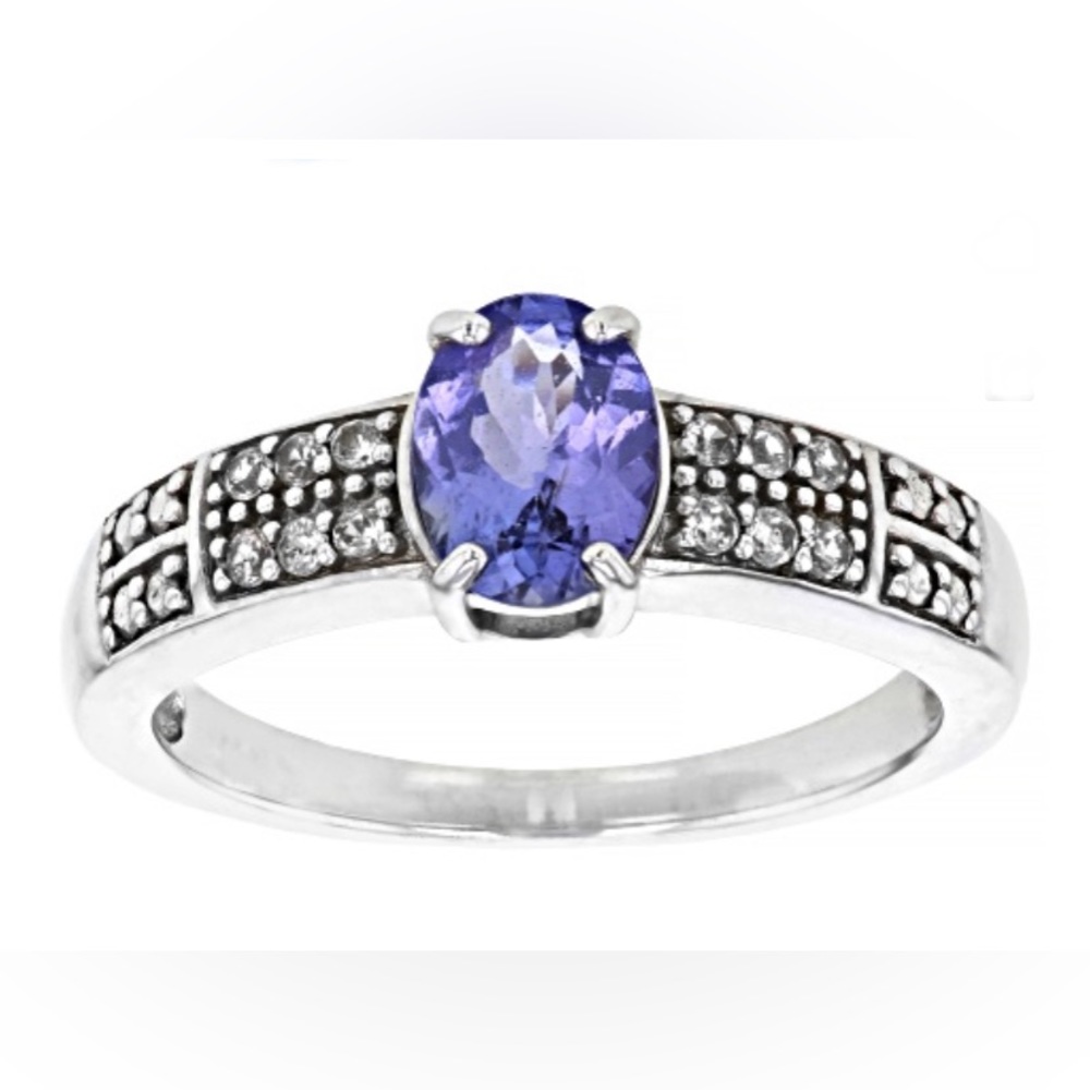 Blue Tanzanite Rhodium over Sterling Silver Ring size 12